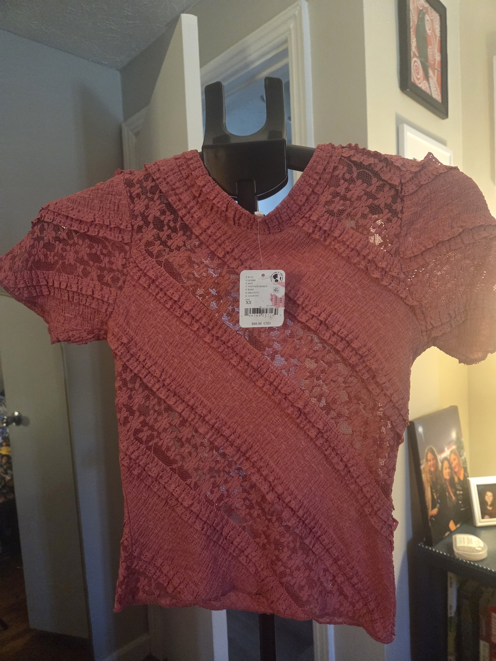 Free People Lace Knit Short Sleeve Top - Pink